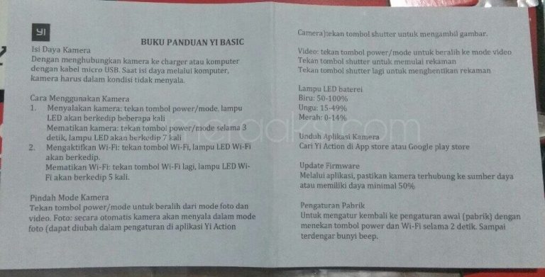 Buku Panduan Xiaomi Yi Bahasa Indonesia